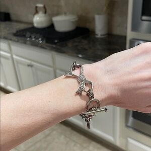 Juicy Couture Silver Bow Chain Bracelet with Toggle Clasp